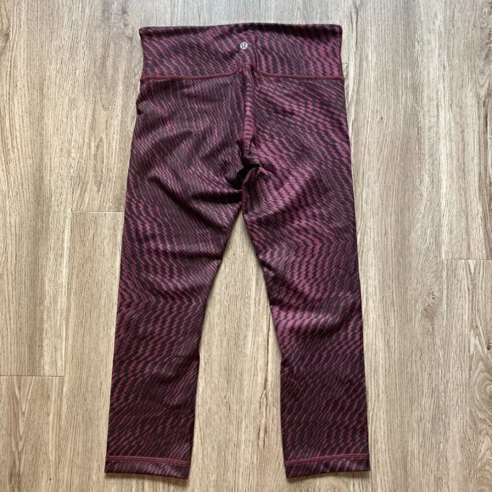 Lululemon Wunder Under Crop Hi-Rise Full-On Luon Leggings Red Grape Black Size 6